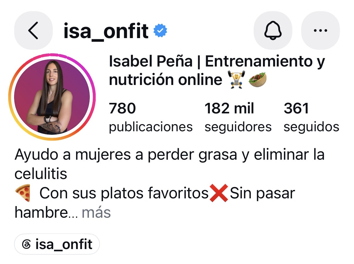 Perfil de Instagram de Isabel Peña