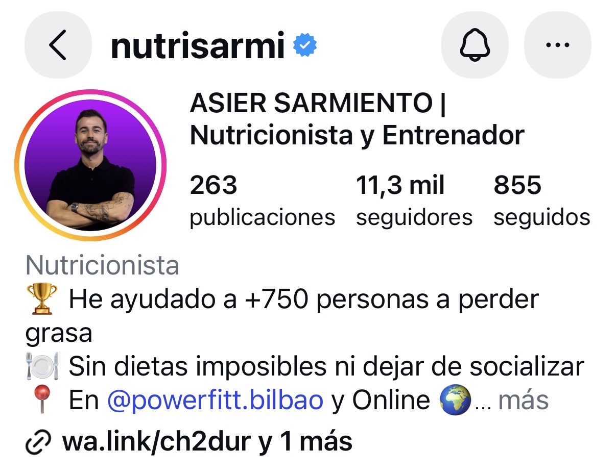 Perfil de Instagram de Asier Sarmiento
